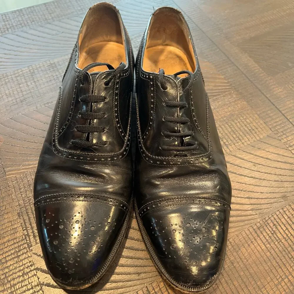 Salvatore Ferragamo black leather oxford dress shoes with lace size 9 men
